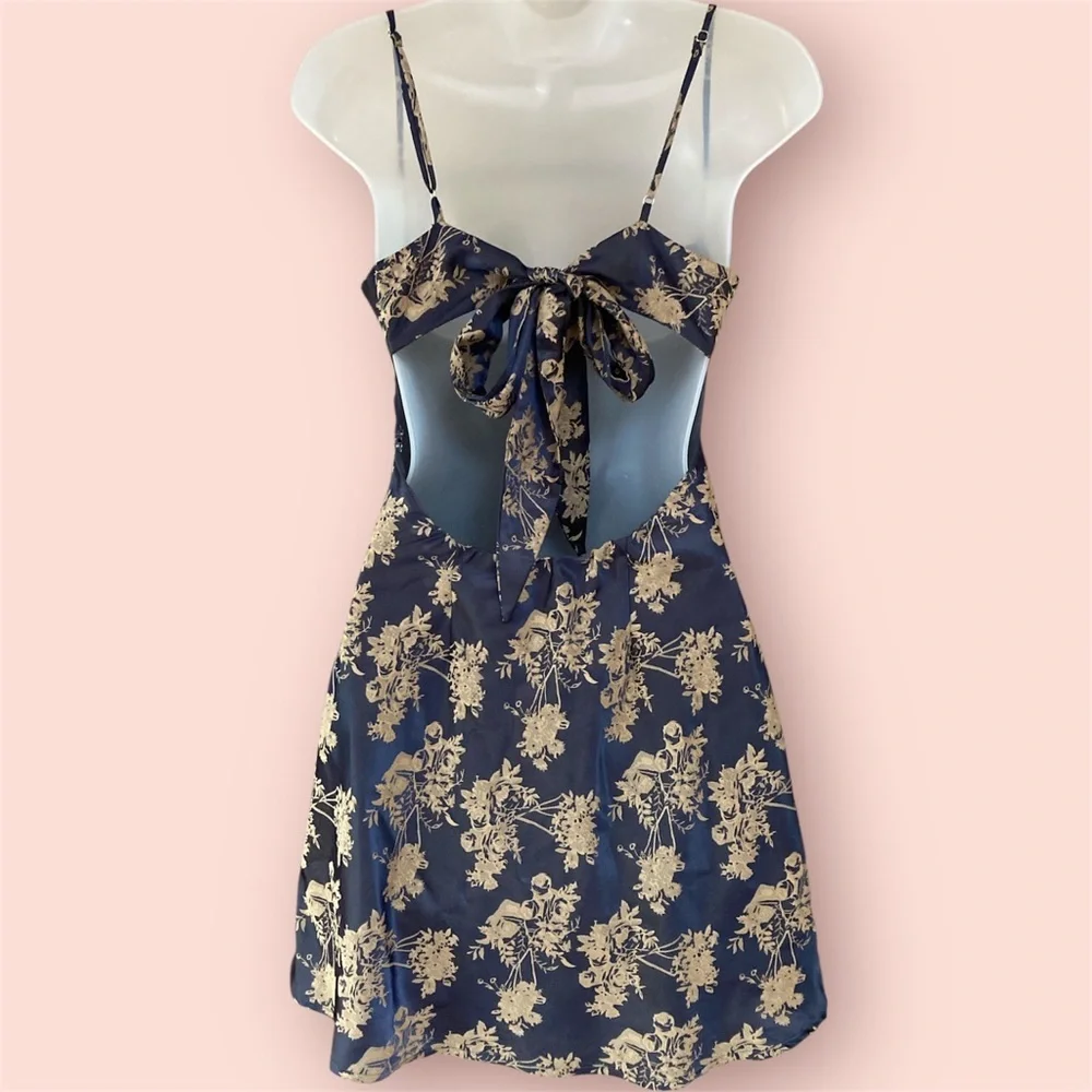 Bobbles & Lace Floral Bustier Satin Bow Women’s Slip Mini Dress Small EUC